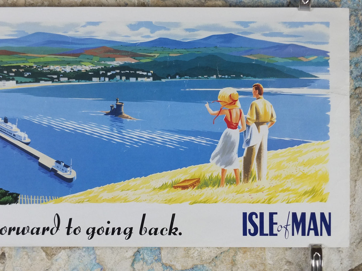 1980s Isle of Man Poster, Douglas Harbour in a 1950s style, Britain, United Kingdom, travel tourism, holiday vacation wall art decor