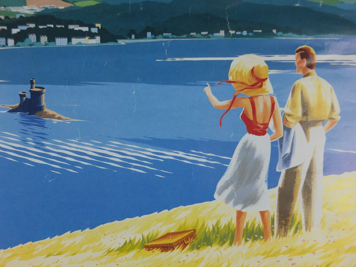 1980s Isle of Man Poster, Douglas Harbour in a 1950s style, Britain, United Kingdom, travel tourism, holiday vacation wall art decor