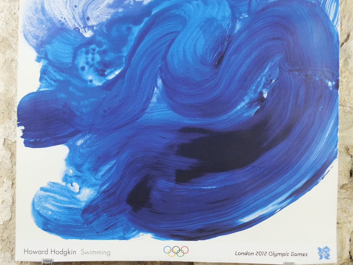 2012 London Olympics Poster, Swimming Howard Hodgkin, flowing blue brush strokes, XXX Olympiad, post modern, sport wall art decor