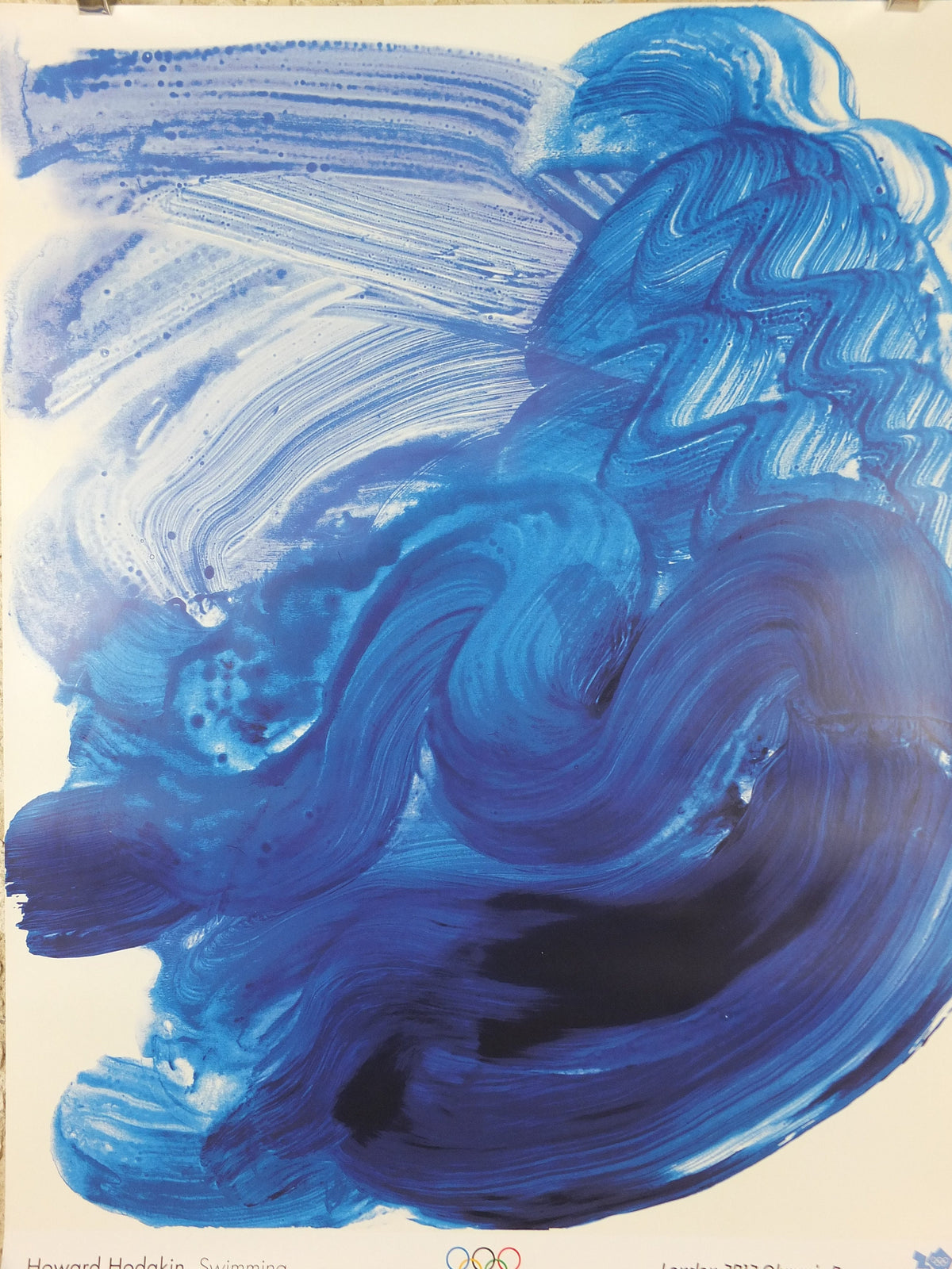 2012 London Olympics Poster, Swimming Howard Hodgkin, flowing blue brush strokes, XXX Olympiad, post modern, sport wall art decor