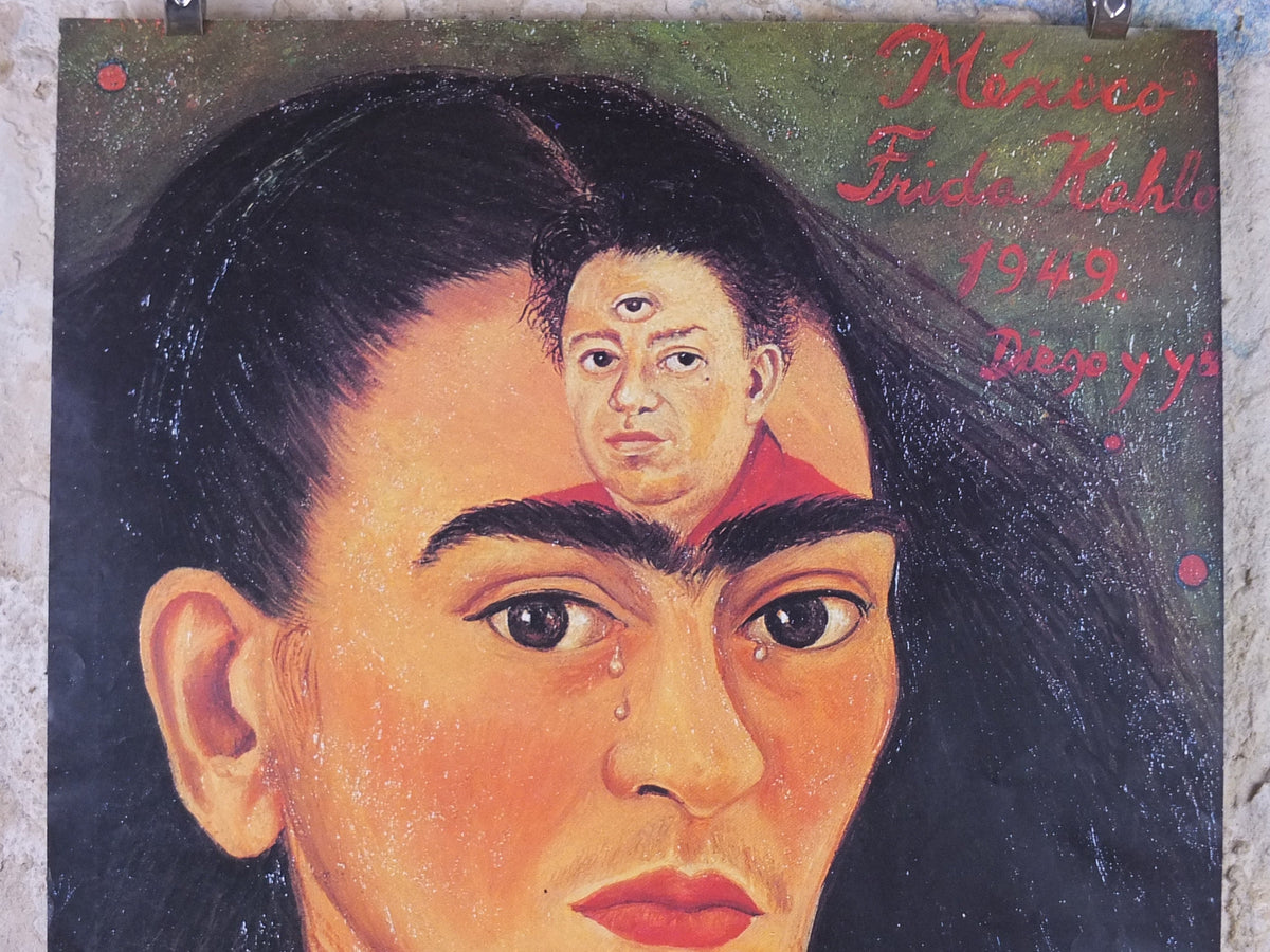 1993 Frida Kahlo Poster, "Diego and Me" or "Diego y yo" 1949 self portrait with husband, Surrealism Naive, gallery exhibition wall art decor
