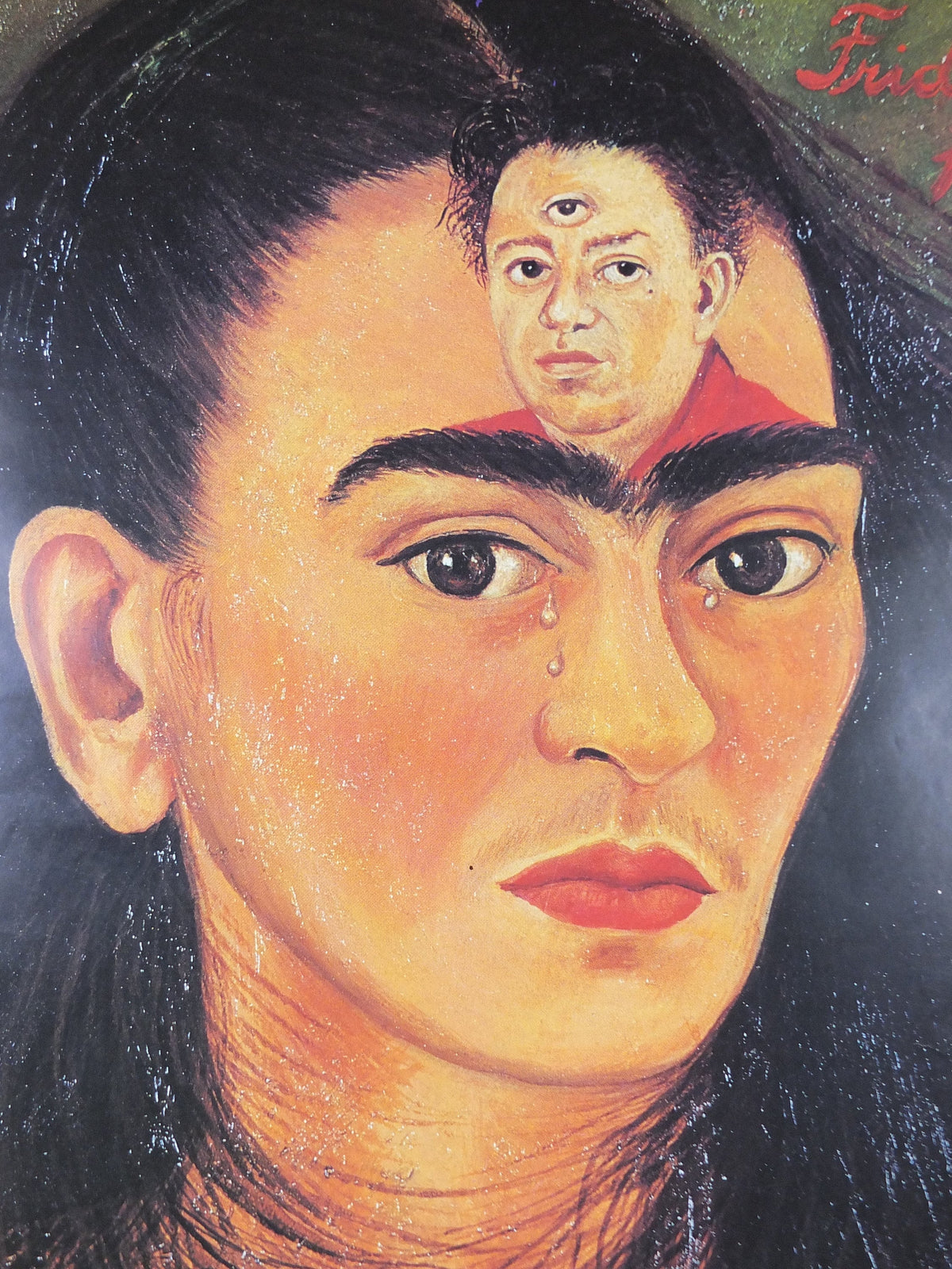 1993 Frida Kahlo Poster, "Diego and Me" or "Diego y yo" 1949 self portrait with husband, Surrealism Naive, gallery exhibition wall art decor