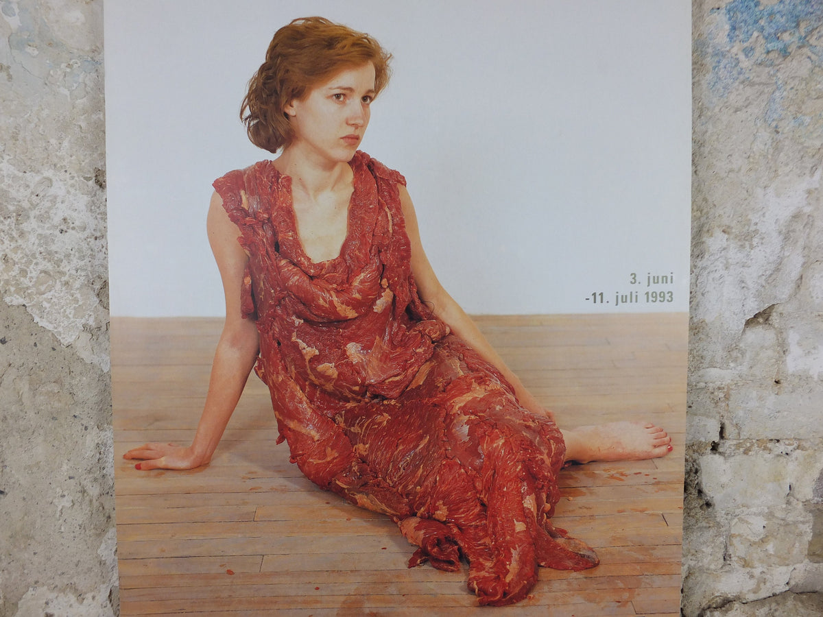1993 Jana Sterbak Poster, Meat Dress, Vanitas Flesh Dress for an Albino Anorectic, Louisiana, Copenhagen, gallery exhibition, wall art decor