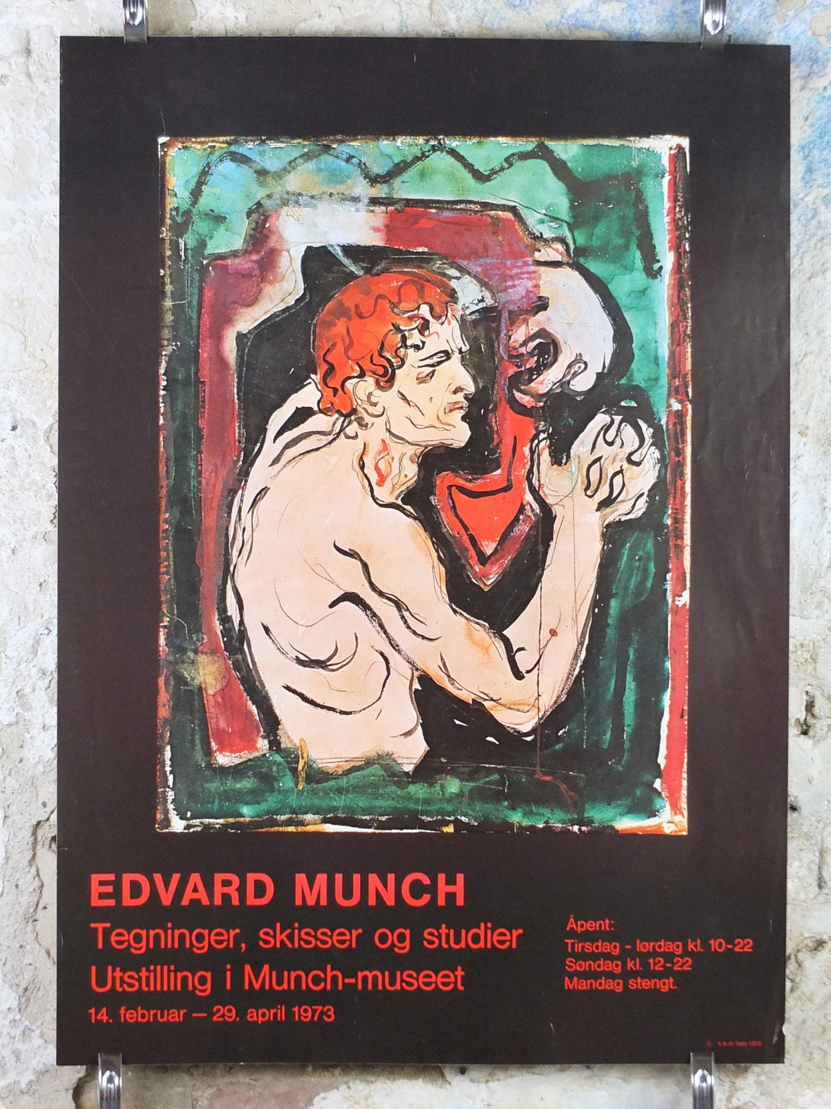 1973 Edvard Munch Poster, Self Portrait with a Lyre 1895, Munch Museum, Norway, Expressionism, Symbolism, gallery exhibition, wall art decor