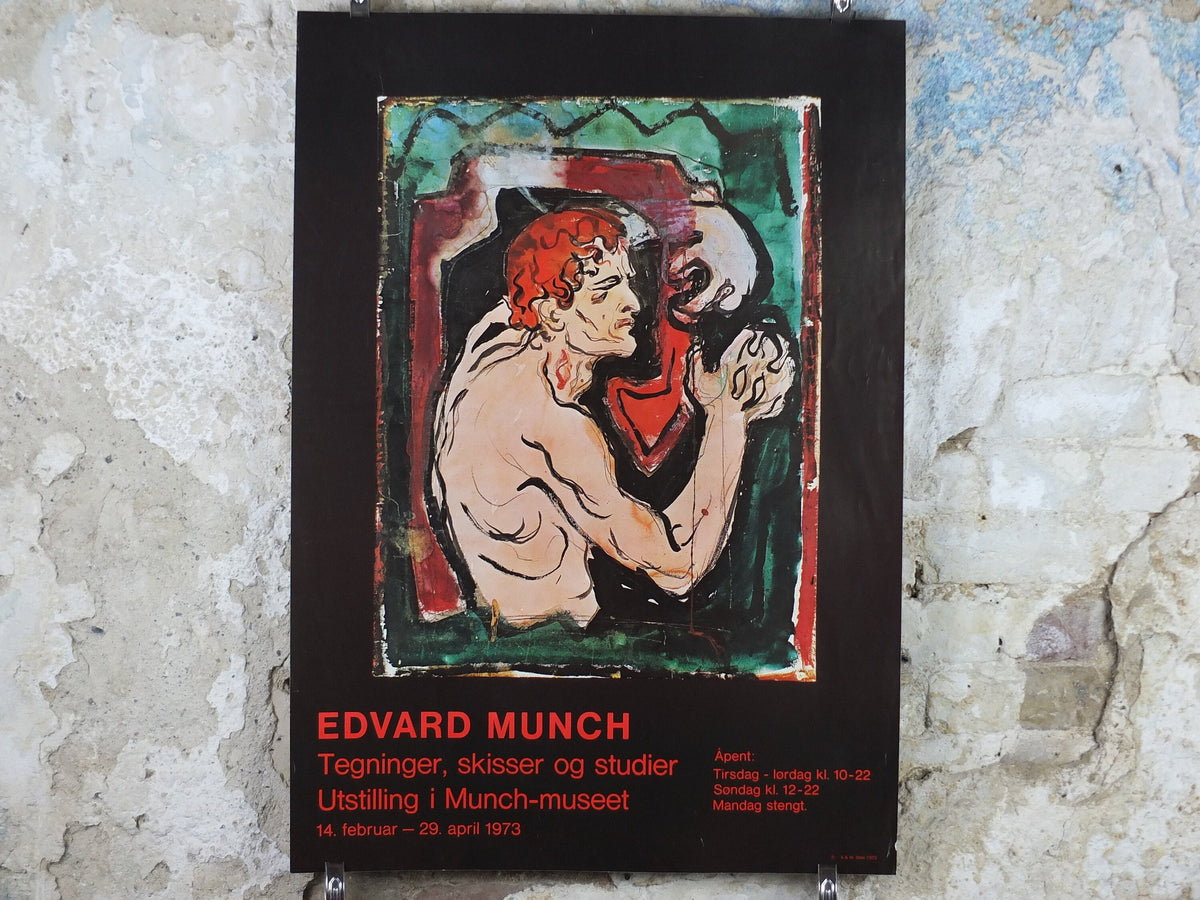 1973 Edvard Munch Poster, Self Portrait with a Lyre 1895, Munch Museum, Norway, Expressionism, Symbolism, gallery exhibition, wall art decor