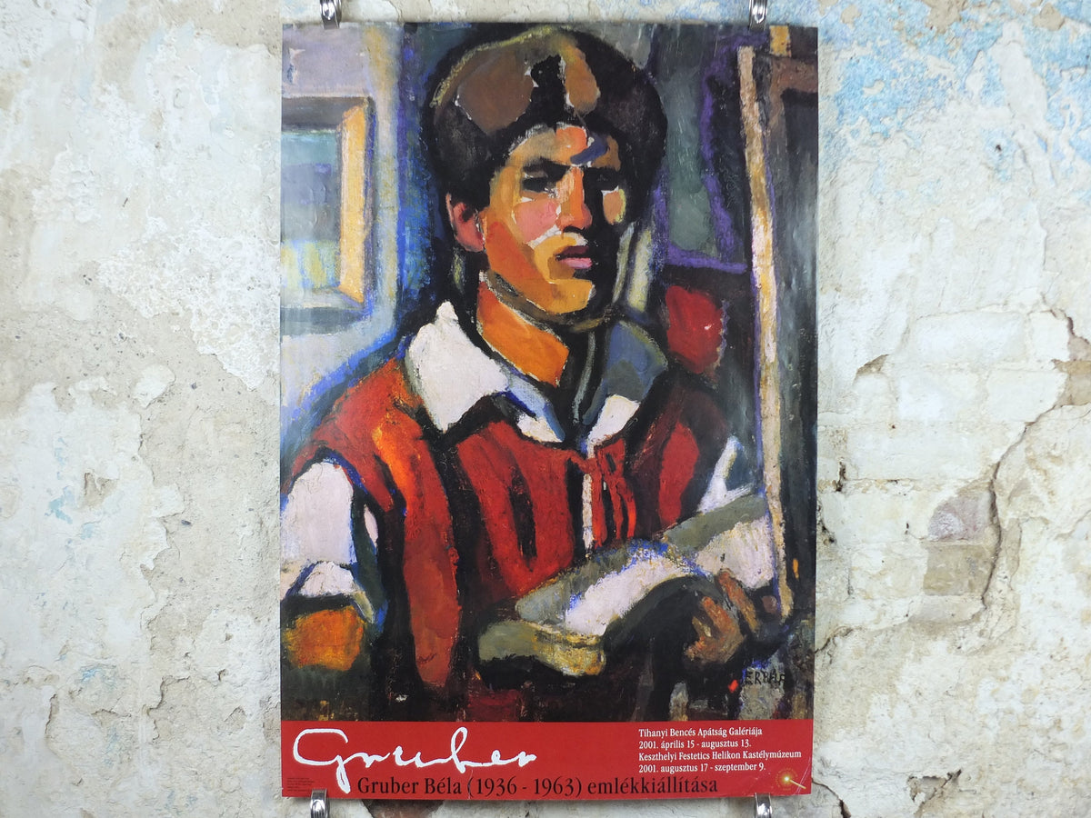2001 Bela Gruber Poster, self portrait, impressionist and post-impressionist, artist gallery exhibition wall art decor