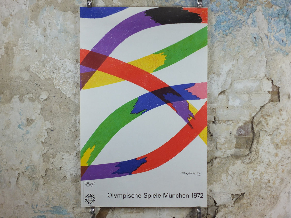 1972 Munich Olympics Poster, Piero Dorazio, Coloured Ribbons, sport, Olympische Spiele Munchen, wall art decor