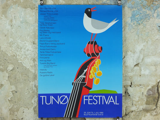 1990 Tunø Music Festival Poster, Seagull on a Bass, a Danish island in the Kattegat, music, wall art decor