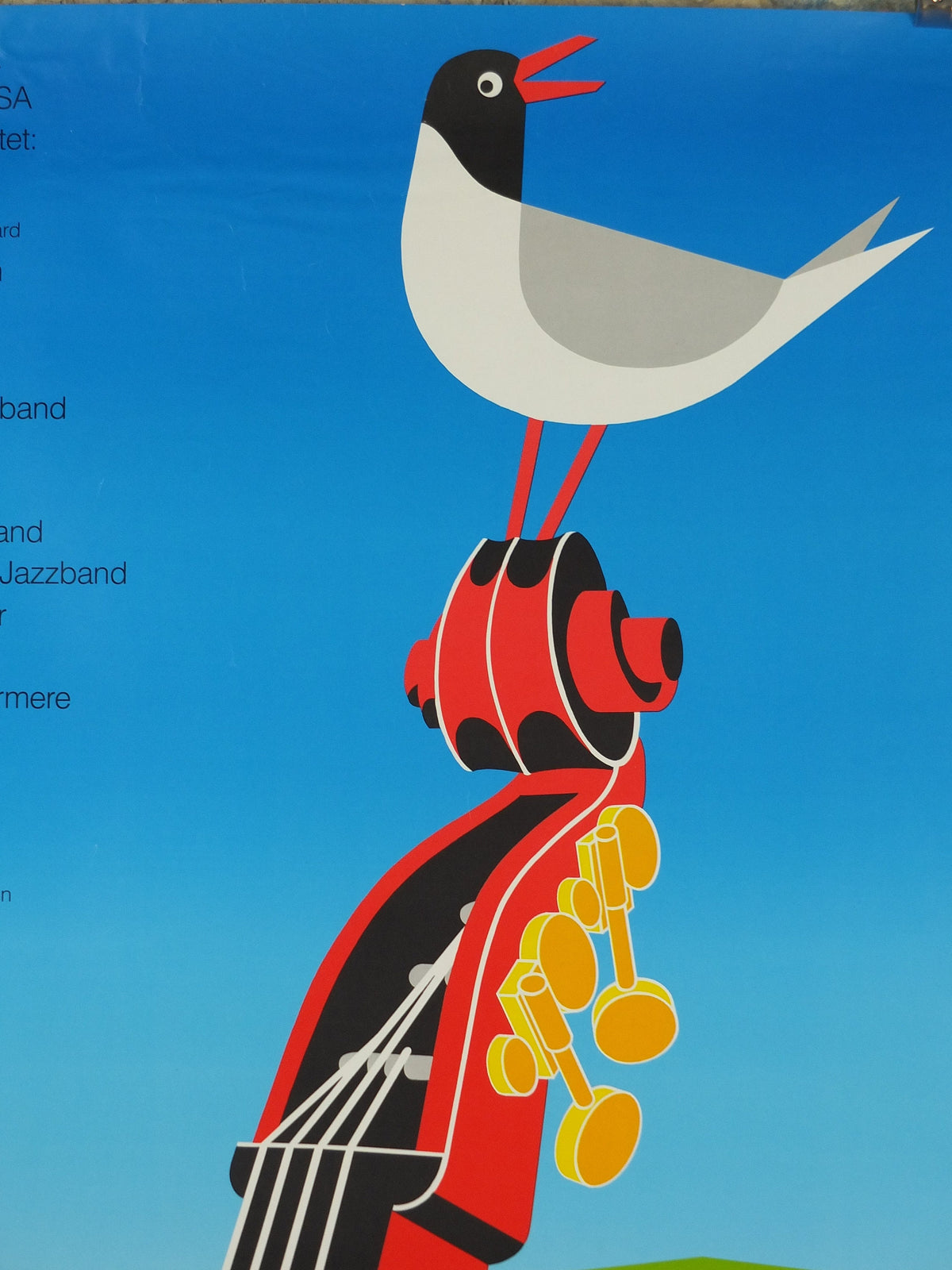 1990 Tunø Music Festival Poster, Seagull on a Bass, a Danish island in the Kattegat, music, wall art decor
