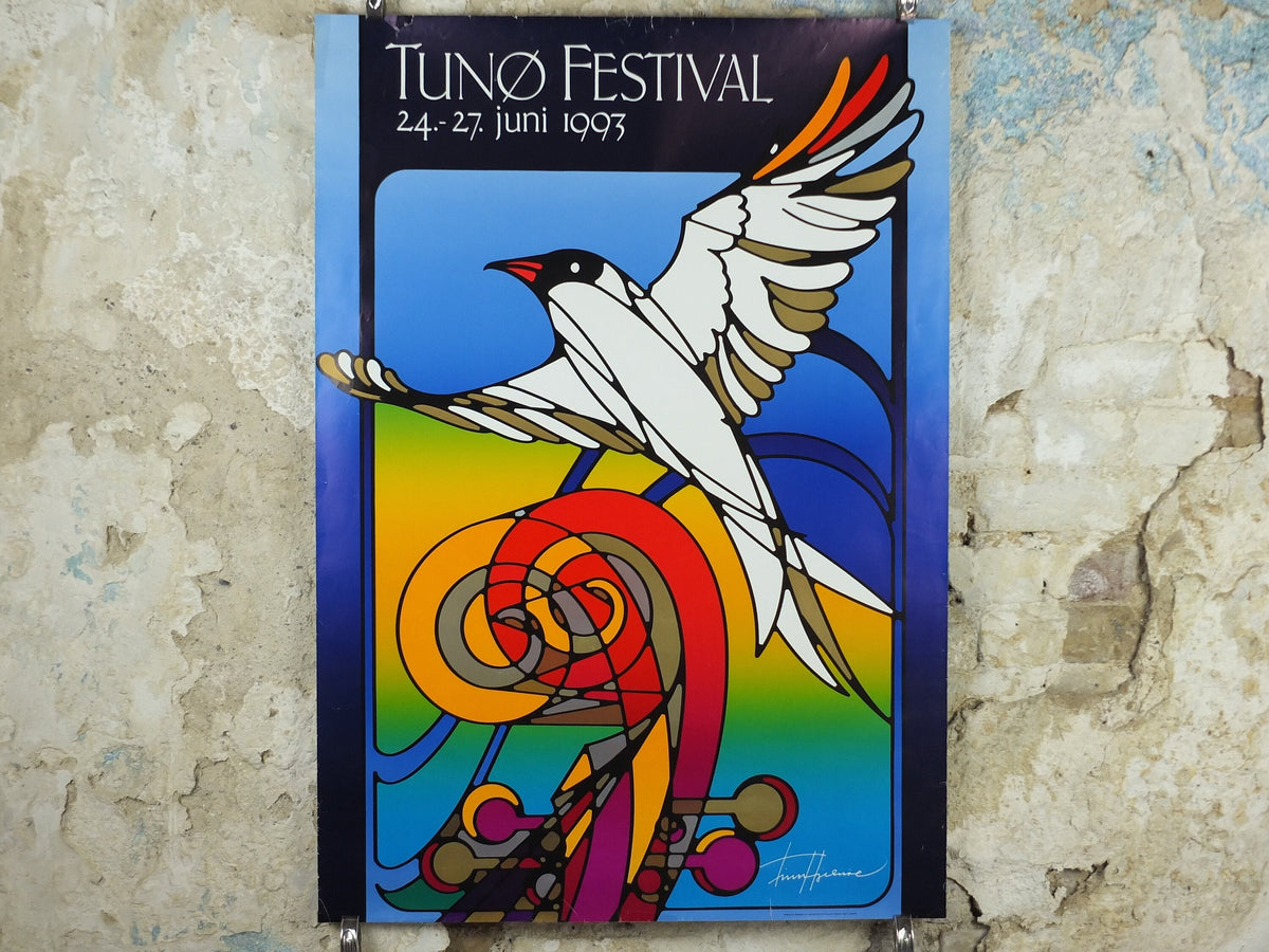 1993 Tunø Music Festival Poster, Seagull on a Bass in stained glass, a Danish island in the Kattegat, music, wall art decor
