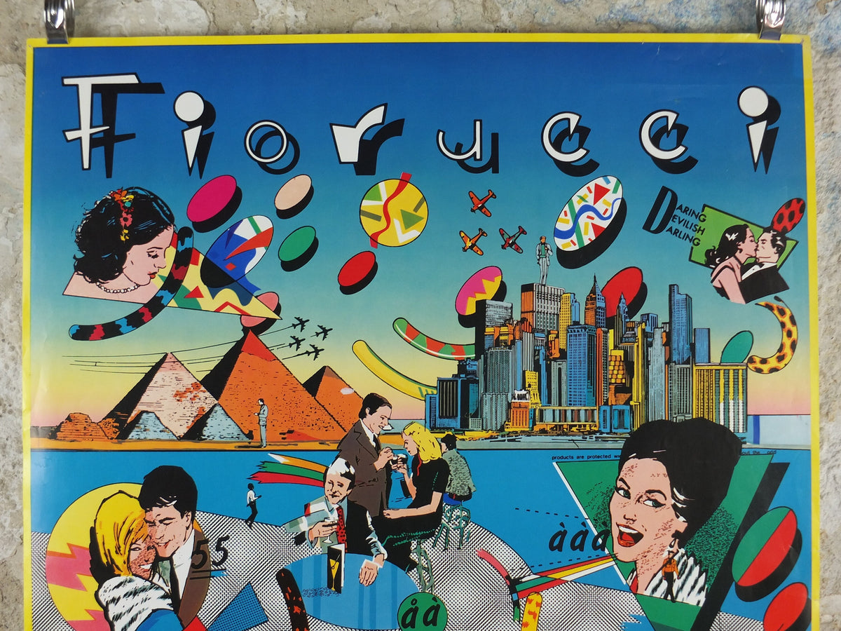 1980 Fiorucci rare Poster, Daring Devilish Darling, Italian fashion label Viappiani, pyramids Eighties city advertising retro wall art decor
