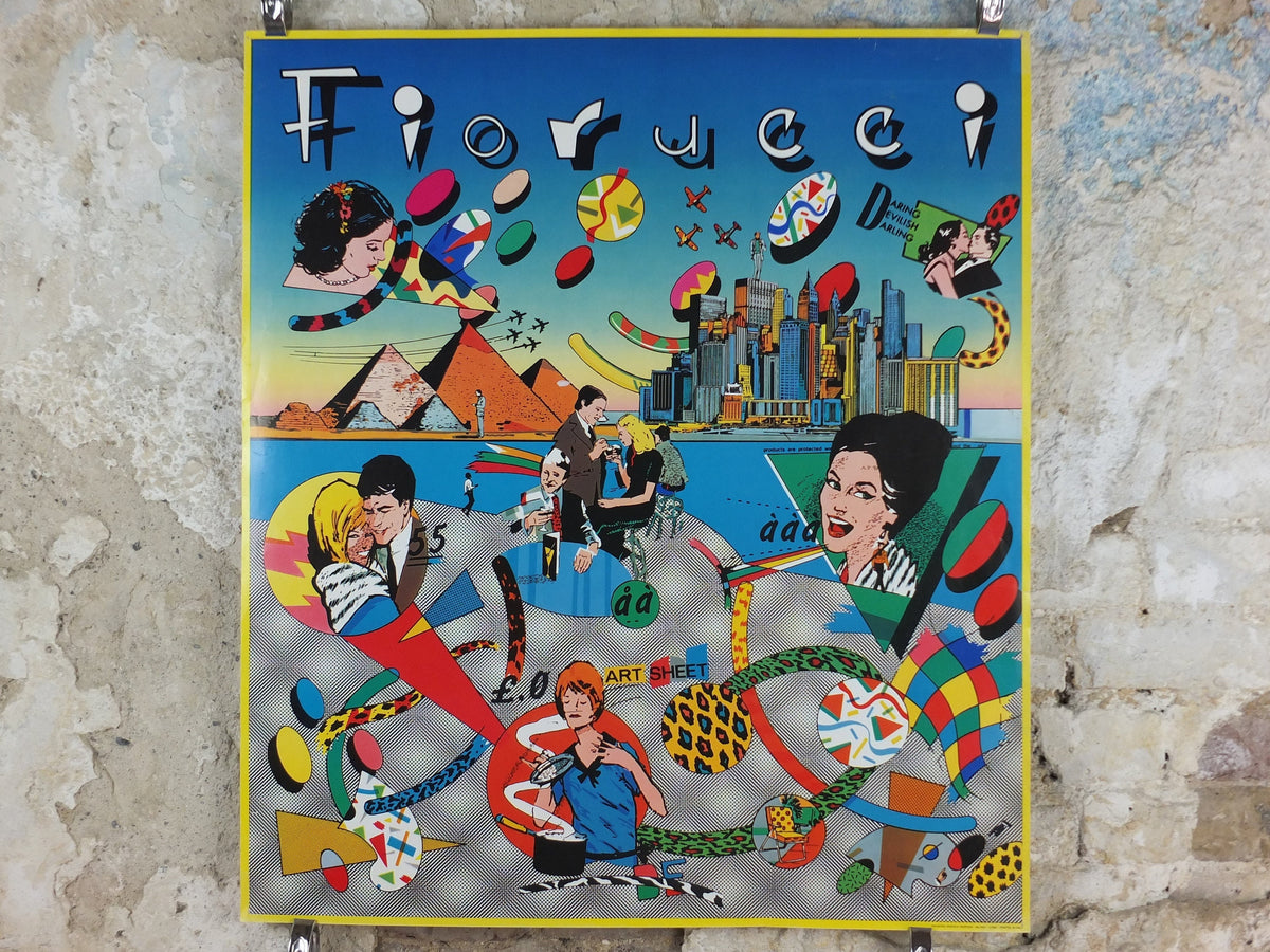 1980 Fiorucci rare Poster, Daring Devilish Darling, Italian fashion label Viappiani, pyramids Eighties city advertising retro wall art decor