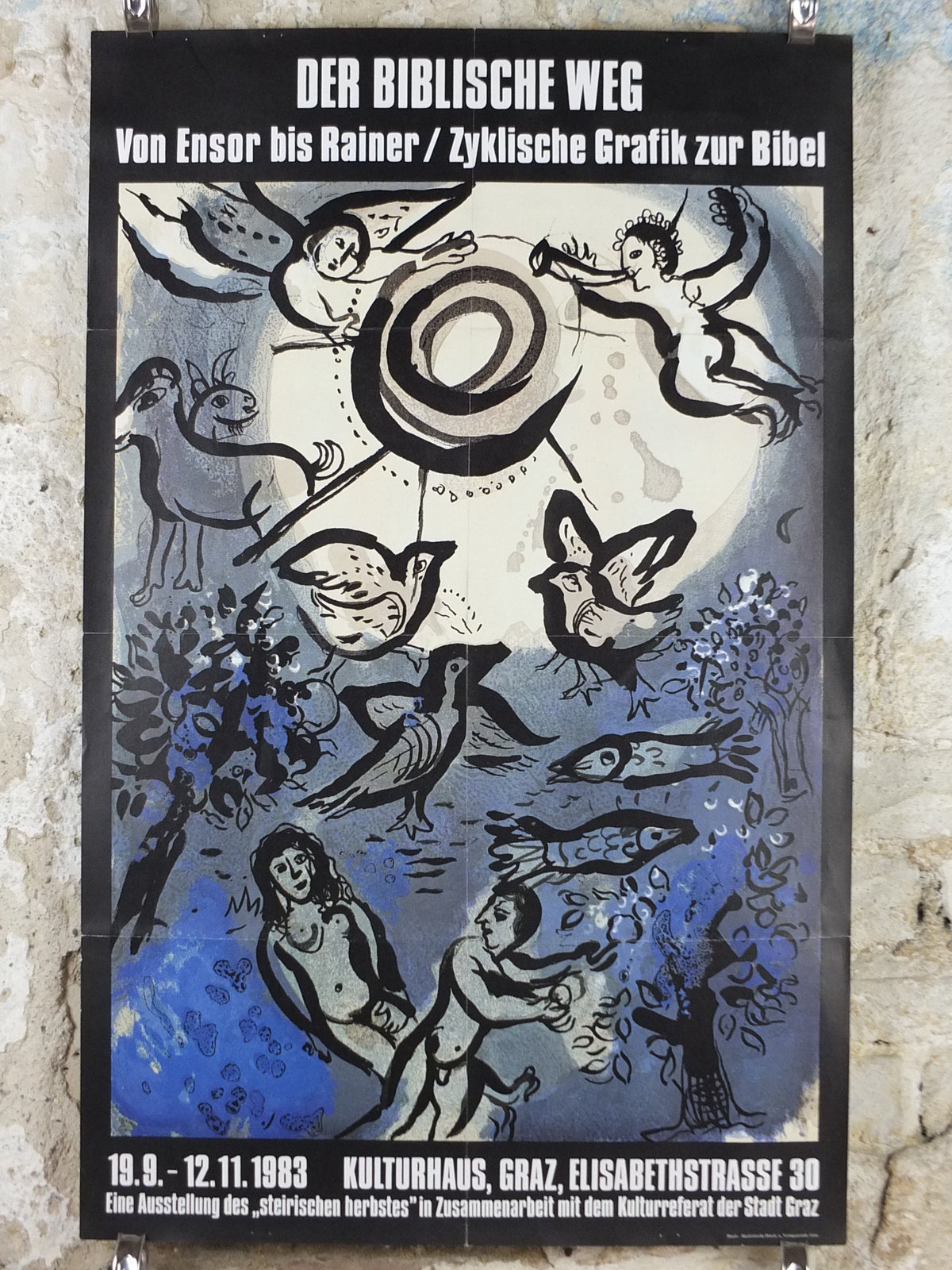 1983 Marc Chagall Poster, Creation, Adam and Eve, Cubism and Expressionism, gallery exhibition, wall art decor