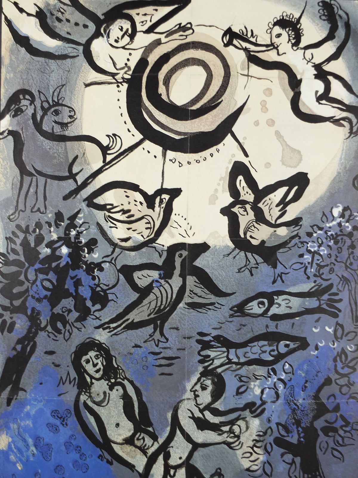 1983 Marc Chagall Poster, Creation, Adam and Eve, Cubism and Expressionism, gallery exhibition, wall art decor