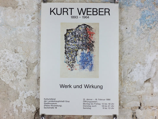 1986 Kurt Weber Poster, Graz Succession painter, Austrian expressionist, artist gallery exhibition, wall art decor