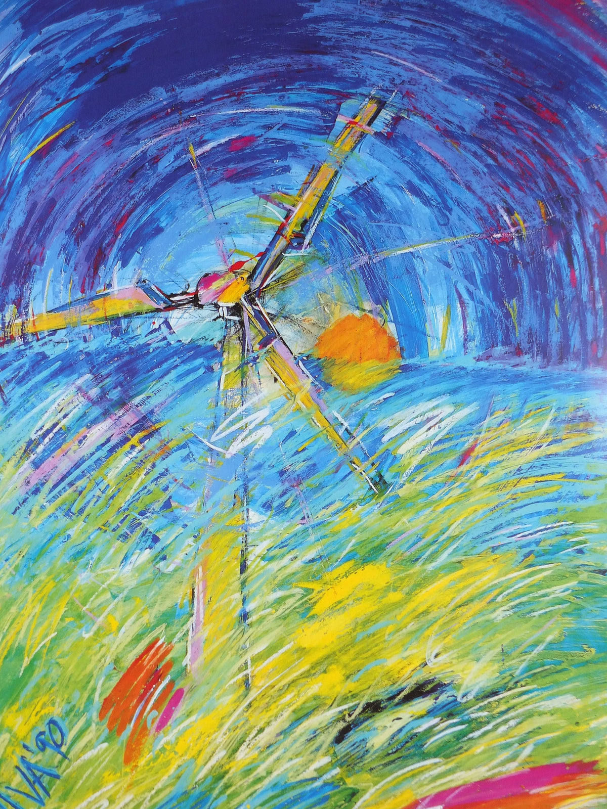 1990 Wind Turbine Poster, Eco Pop art, Windmills and wind power, Scandanavian fluoro pop art, gallery wall art decor