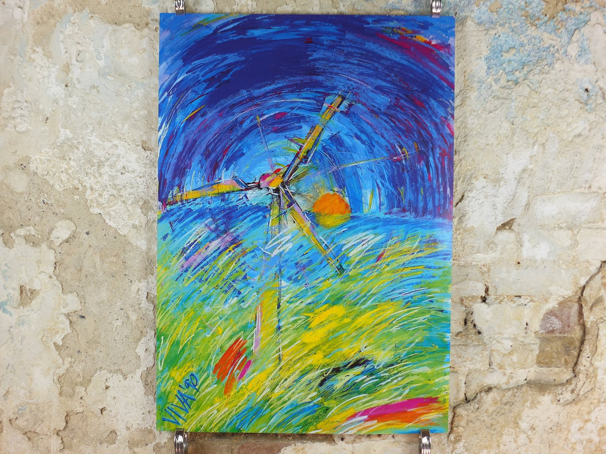 1990 Wind Turbine Poster, Eco Pop art, Windmills and wind power, Scandanavian fluoro pop art, gallery wall art decor