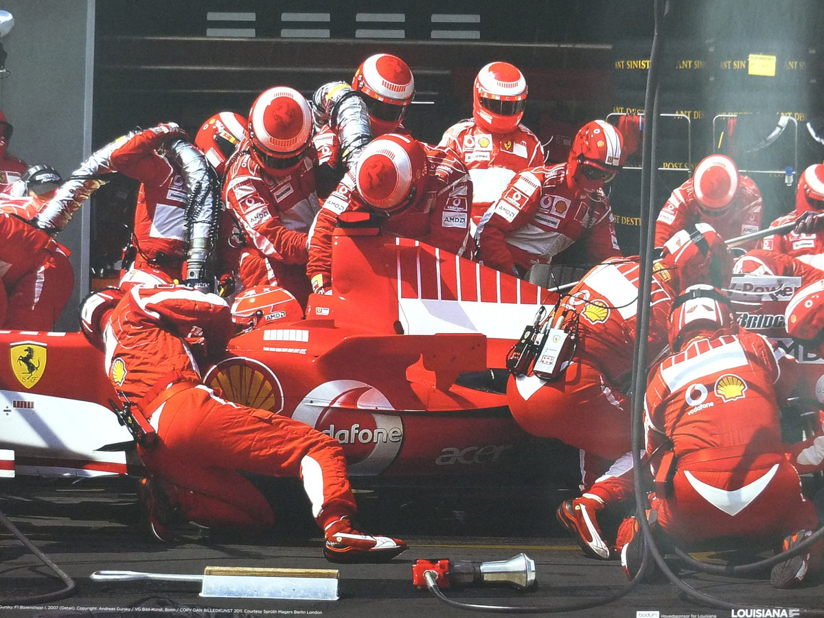 2012 Andreas Gursky Poster, F1 Boxenstopp I 2007, Formula One Racing, Louisiana, Copenhagen, photography gallery exhibition, wall art decor