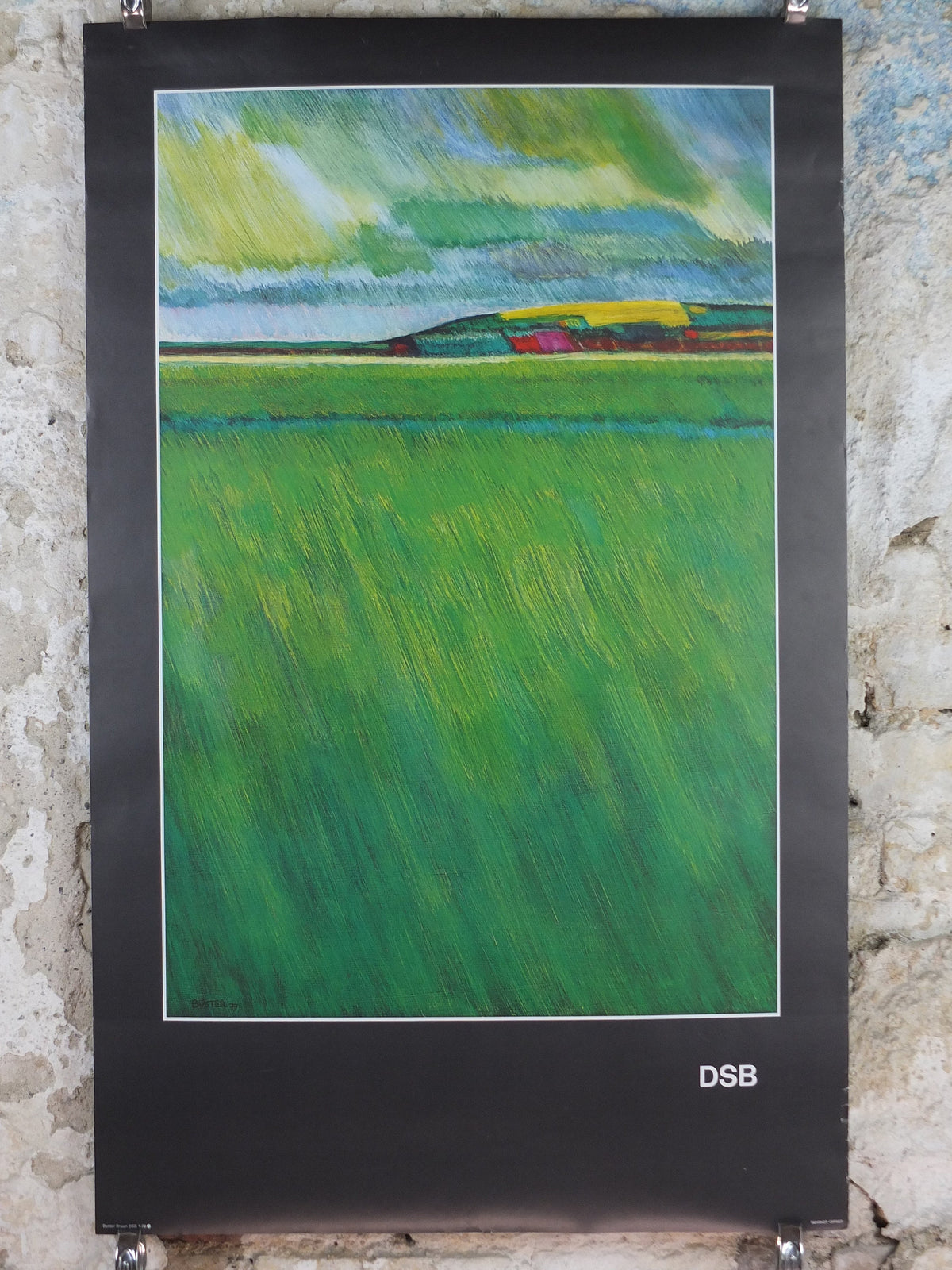 1977 DSB Danske Statsbaner Poster, by Buster Bruun, Denmark, colourful landscape, Scandanavian design, advertising wall art decor