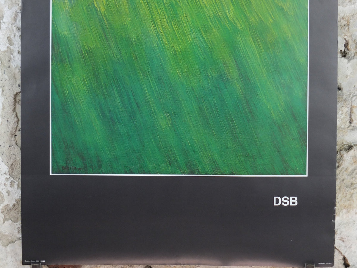 1977 DSB Danske Statsbaner Poster, by Buster Bruun, Danish State Railways, colourful landscape, Scandanavian design, wall art decor