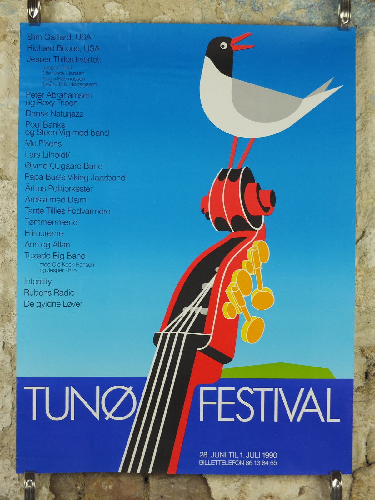 1990 Tunø Music Festival Poster, Seagull on a Bass, a Danish island in the Kattegat, music, wall art decor