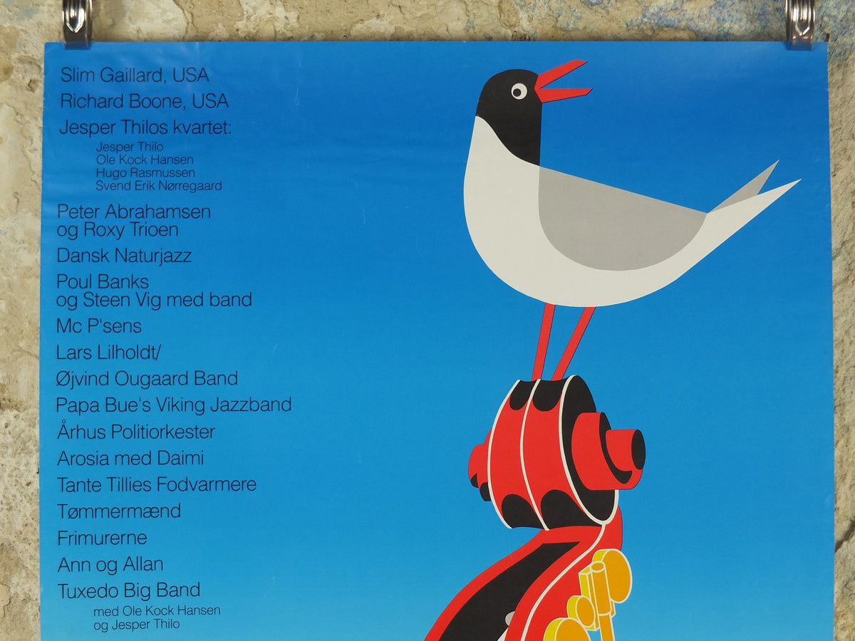 1990 Tunø Music Festival Poster, Seagull on a Bass, a Danish island in the Kattegat, music, wall art decor