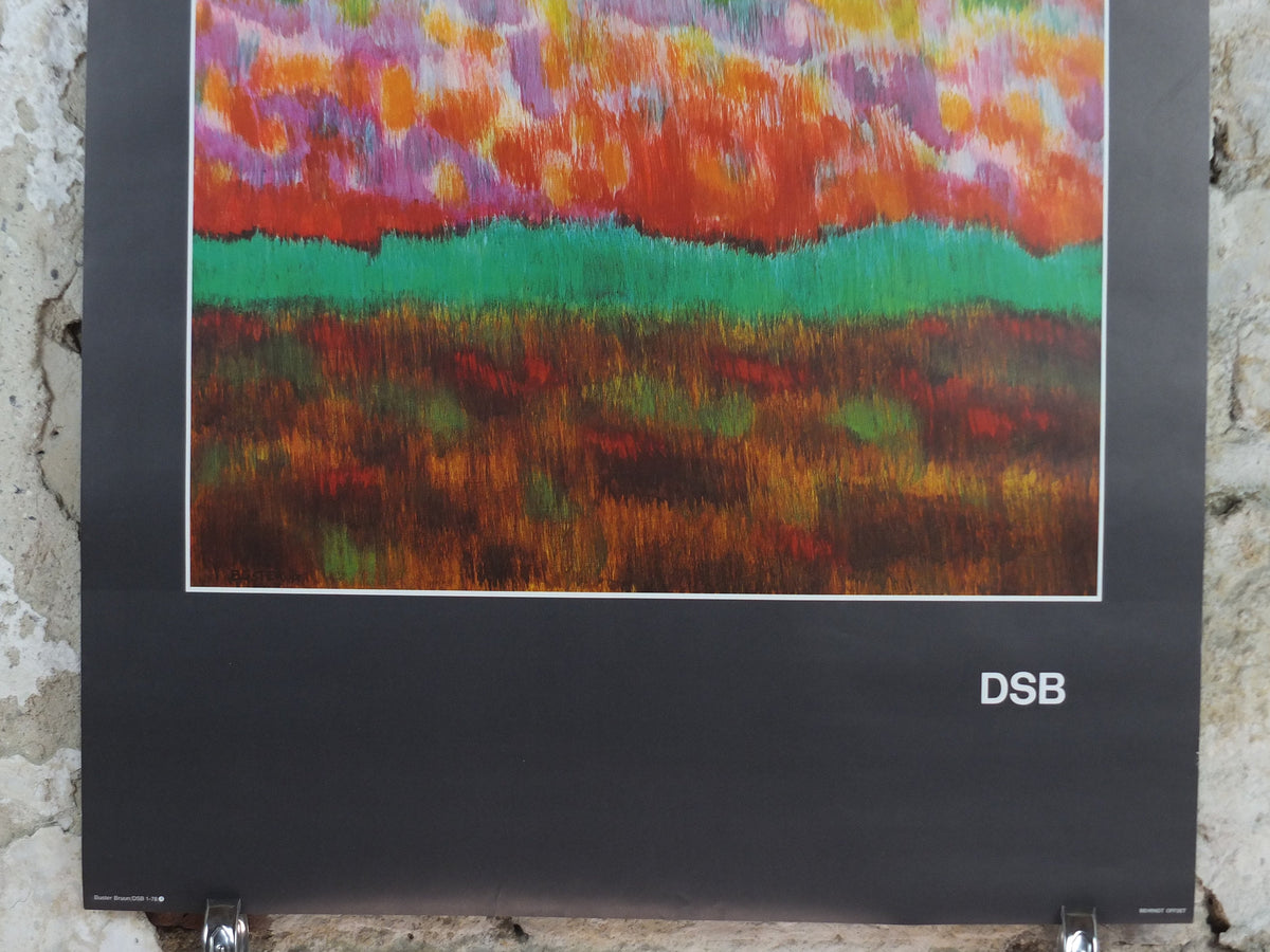 1977 DSB Danske Statsbaner Poster, by Buster Bruun, Danish State Railways, colourful landscape, Scandanavian design, wall art decor