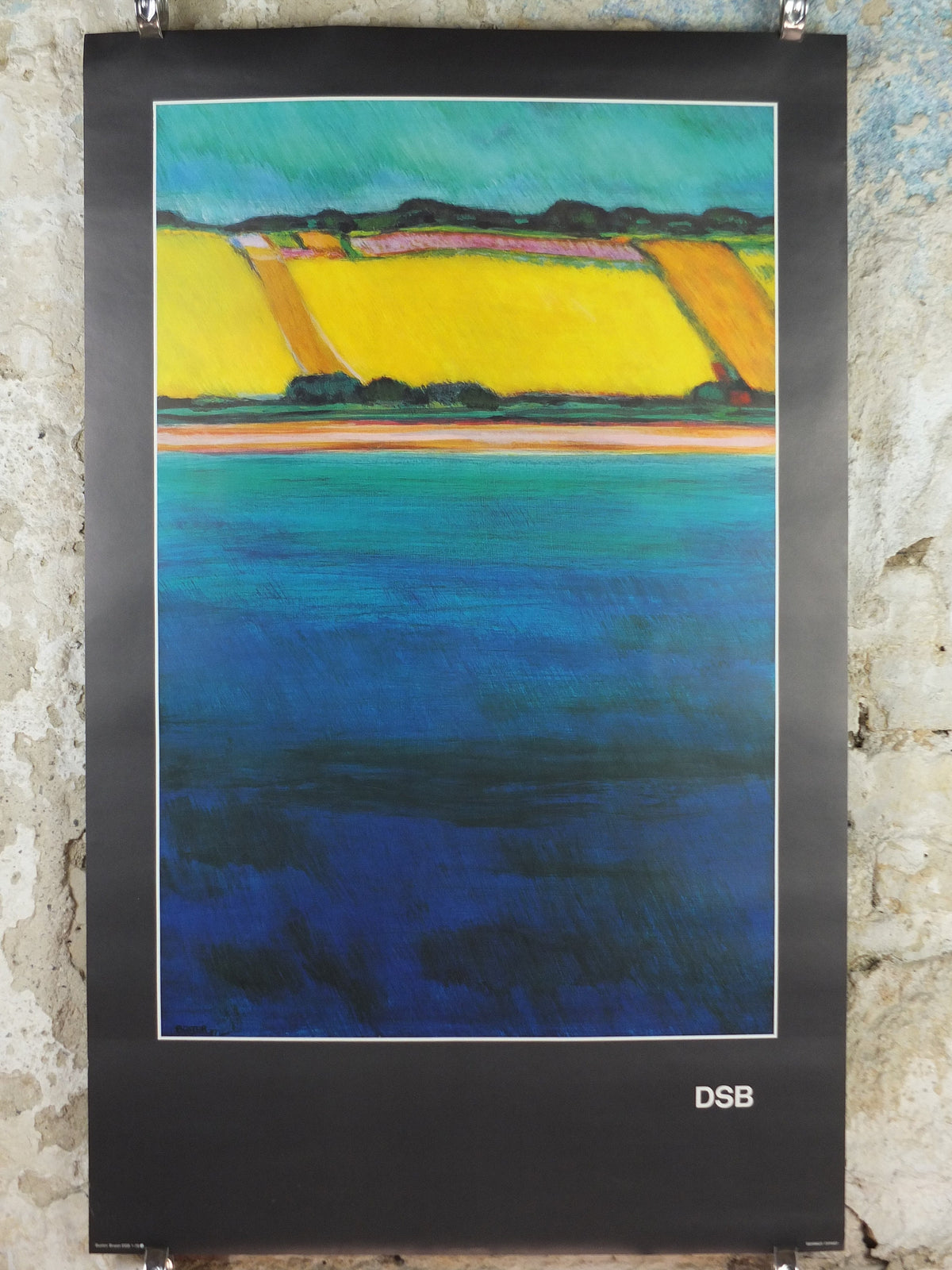 1977 DSB Danske Statsbaner Poster, by Buster Bruun, Denmark, colourful landscape, Scandanavian design, advertising wall art decor
