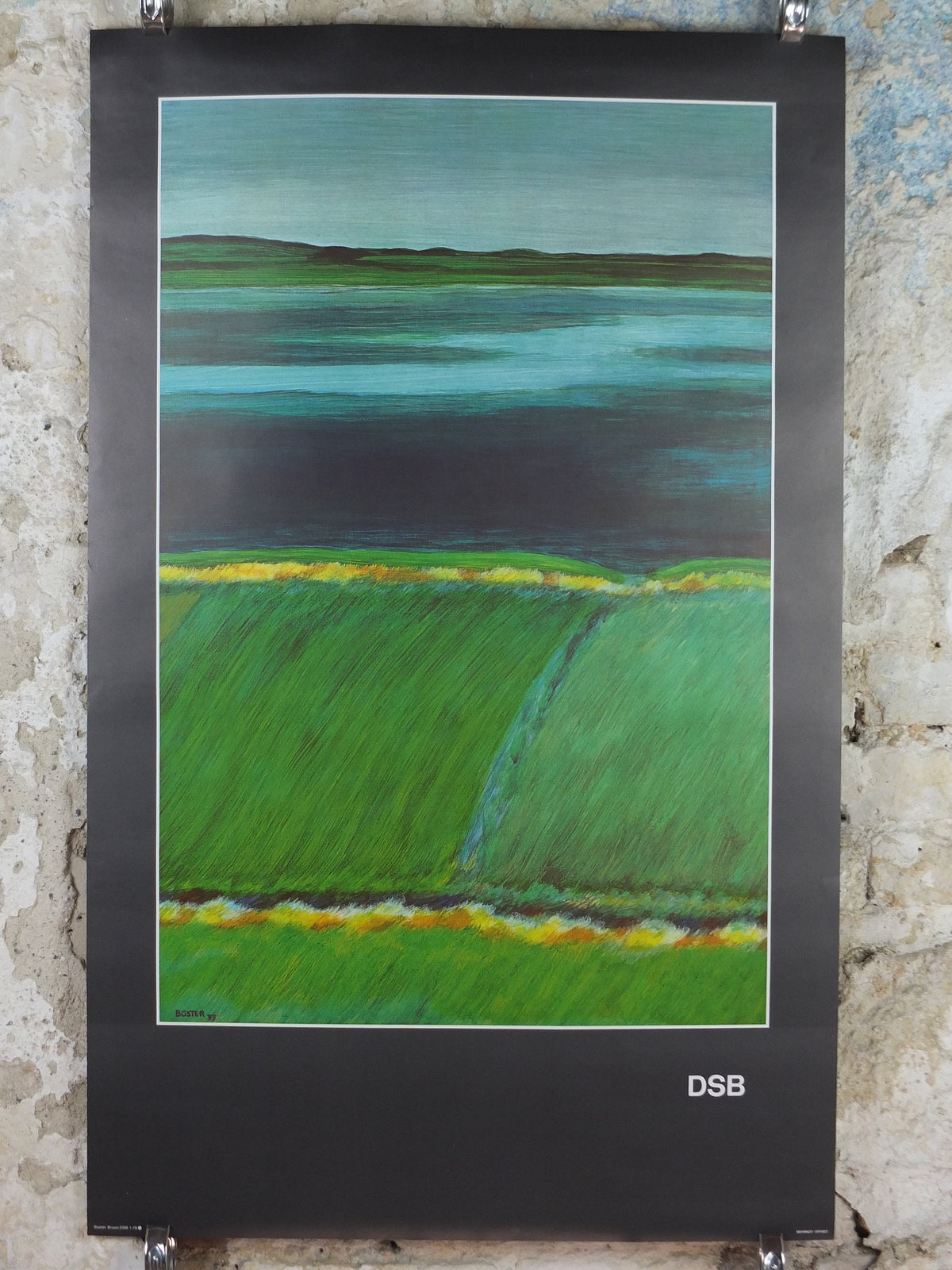 1977 DSB Danske Statsbaner Poster, by Buster Bruun, Denmark, colourful landscape, Scandanavian design, advertising wall art decor