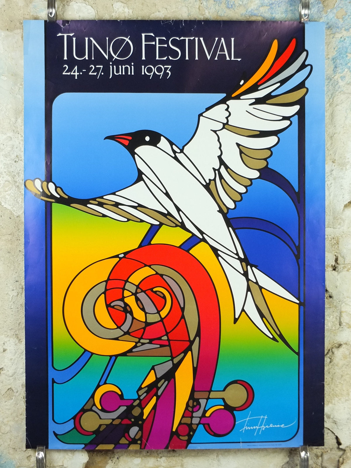 1993 Tunø Music Festival Poster, Seagull on a Bass in stained glass, a Danish island in the Kattegat, music, wall art decor