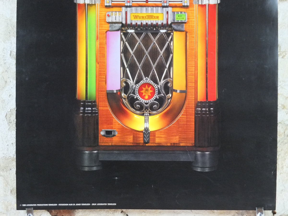 1988 Wurlizter Jukebox Poster, colourful retro advertising for the grandest music players ever, gifts for music lovers, wall art decor