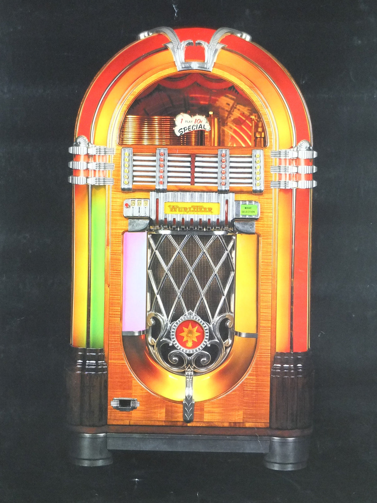 1988 Wurlizter Jukebox Poster, colourful retro advertising for the grandest music players ever, gifts for music lovers, wall art decor