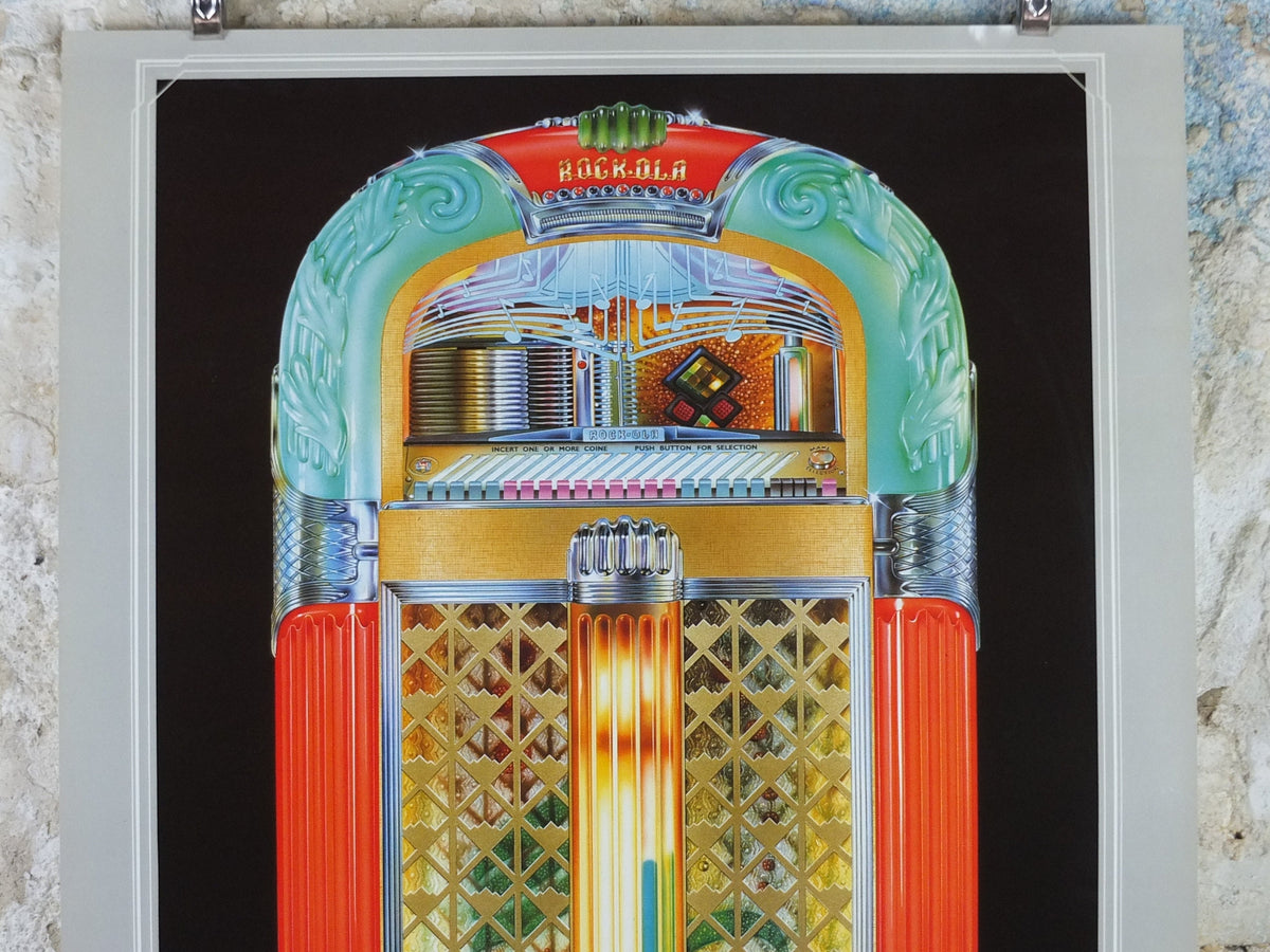 1980s Wurlizter Rocola 1428 Jukebox Poster, colourful retro advertising for grandest music player, gifts for music lovers, wall art decor