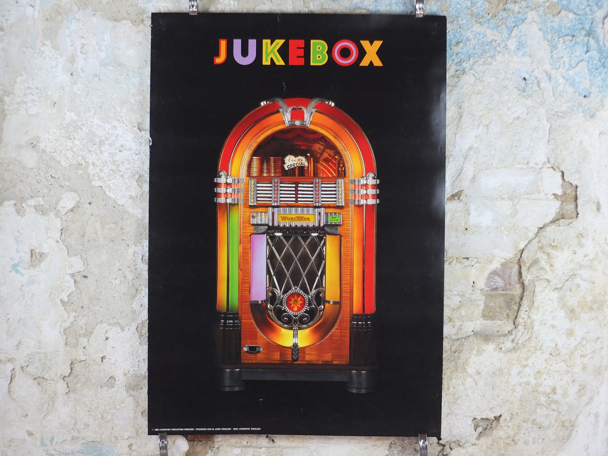 1988 Wurlizter Jukebox Poster, colourful retro advertising for the grandest music players ever, gifts for music lovers, wall art decor