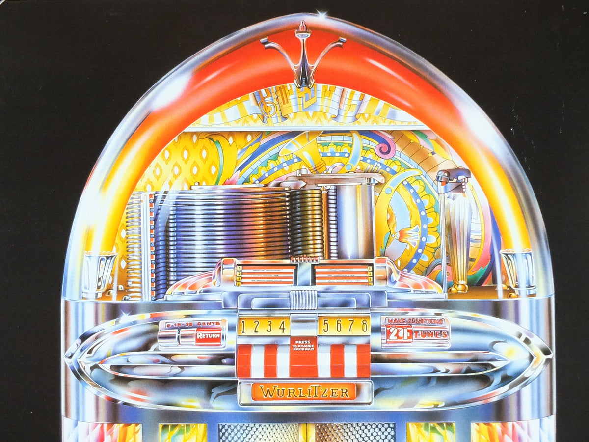 1980s Wurlizter 1100 Jukebox Poster, colourful retro advertising for the grandest music players ever, gifts for music lovers, wall art decor