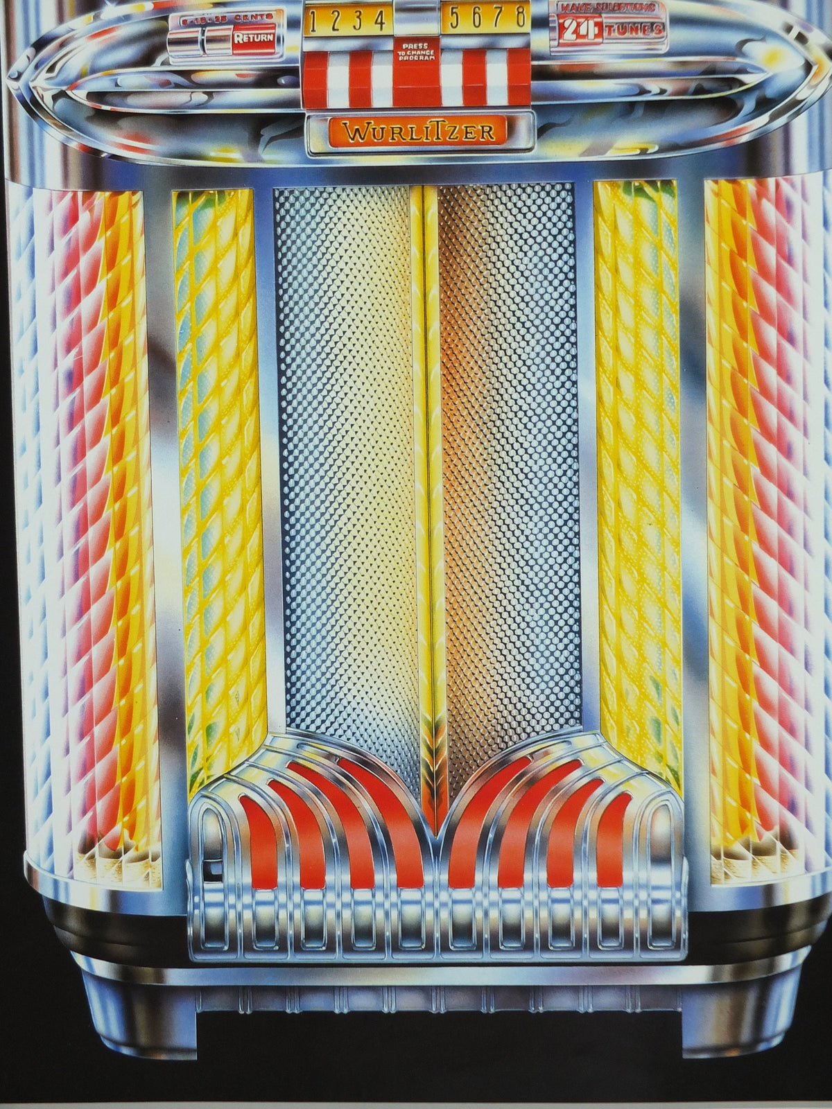 1980s Wurlizter 1100 Jukebox Poster, colourful retro advertising for the grandest music players ever, gifts for music lovers, wall art decor