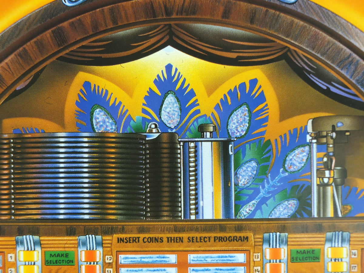 1980s Wurlizter 850 Jukebox Poster, colourful retro advertising for the grandest music players ever, gifts for music lovers, wall art decor