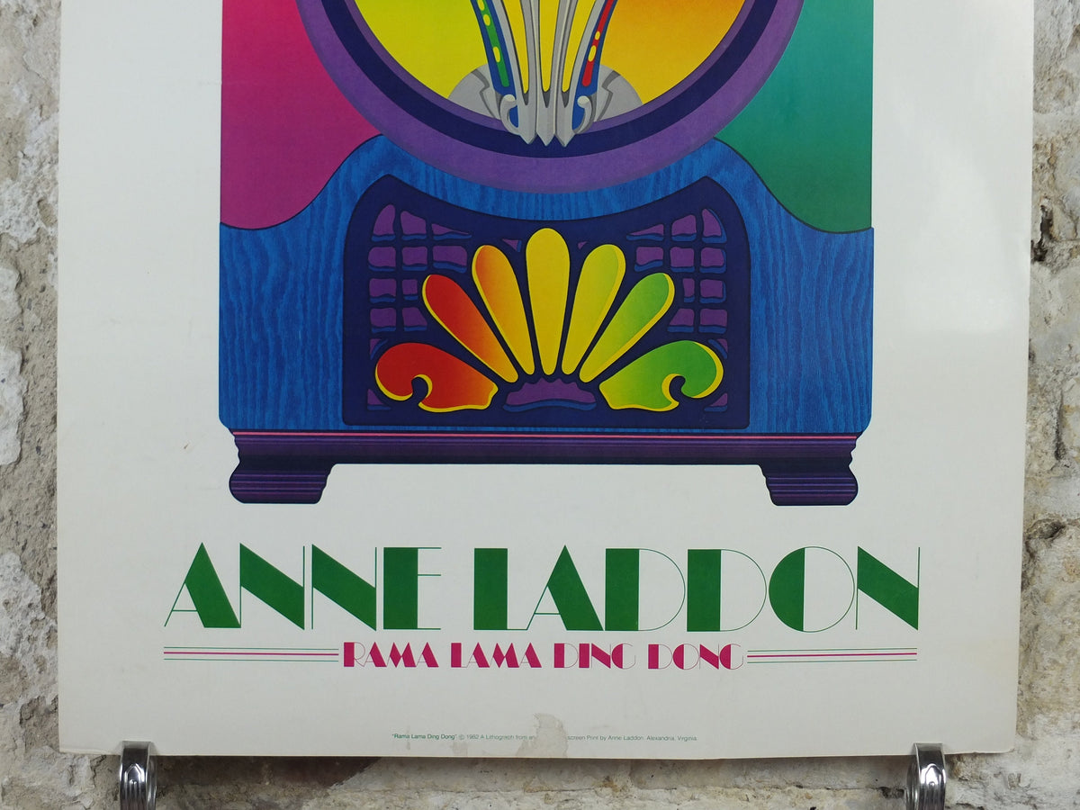 1982 Wurlizter Jukebox Poster, Anne Laddon Rama Lama Ding Dong, colourful retro advertising, STAINED, gifts for music lovers, wall art decor