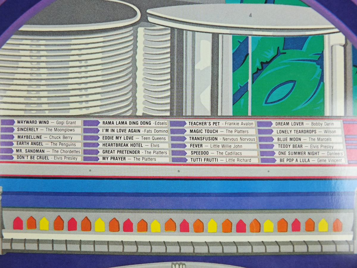 1982 Wurlizter Jukebox Poster, Anne Laddon Rama Lama Ding Dong, colourful retro advertising, STAINED, gifts for music lovers, wall art decor