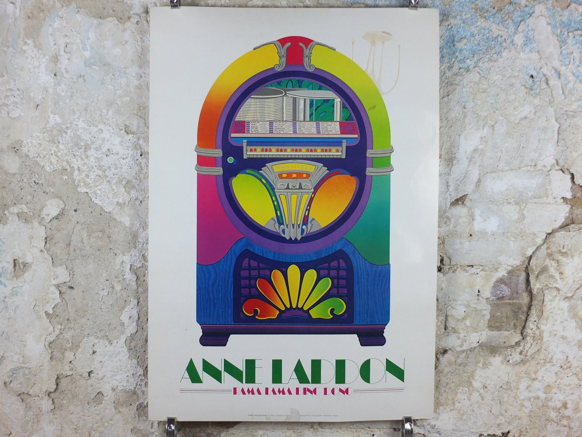 1982 Wurlizter Jukebox Poster, Anne Laddon Rama Lama Ding Dong, colourful retro advertising, STAINED, gifts for music lovers, wall art decor