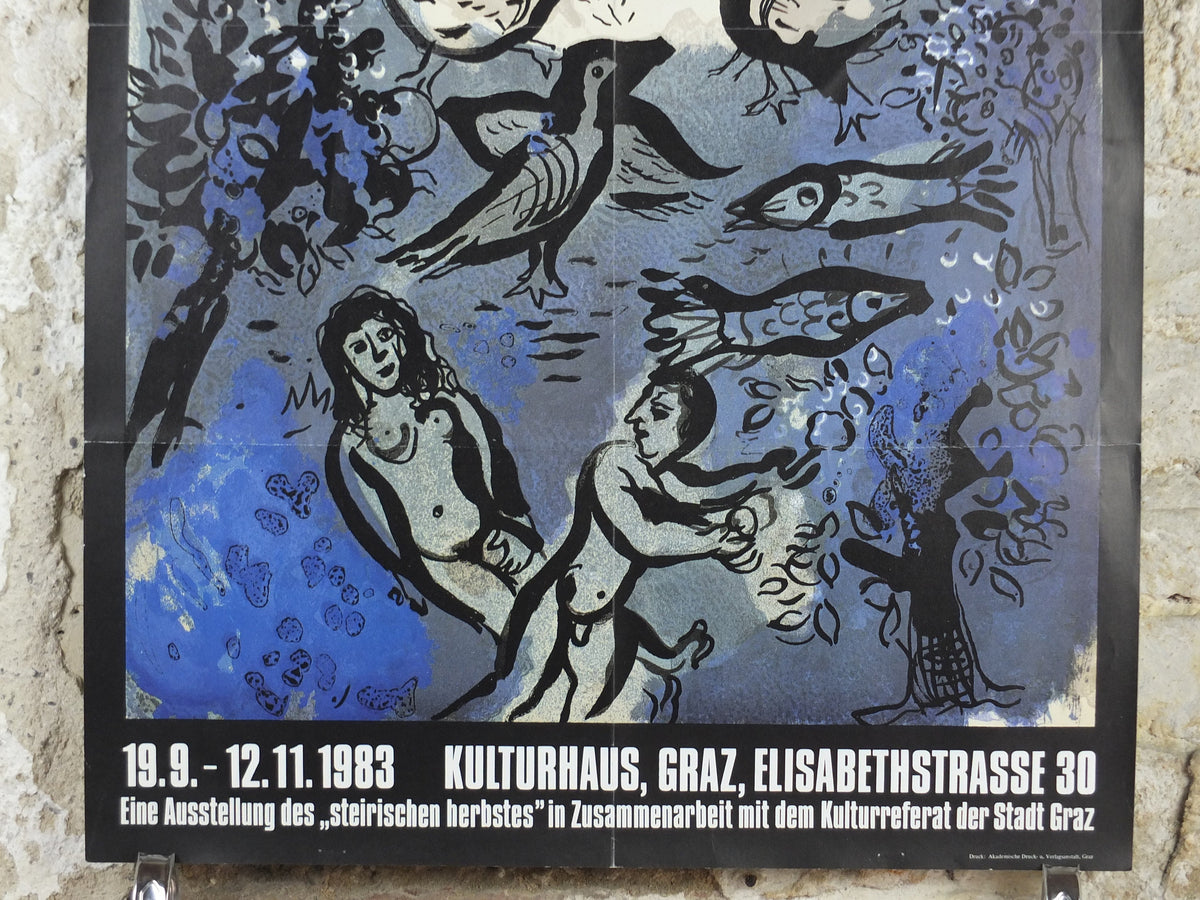 1983 Marc Chagall Poster, Creation, Adam and Eve, Cubism and Expressionism, gallery exhibition, wall art decor