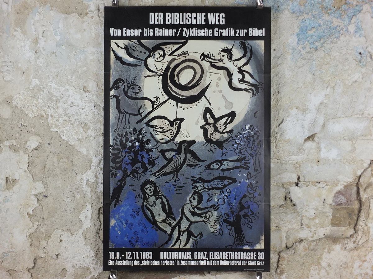 1983 Marc Chagall Poster, Creation, Adam and Eve, Cubism and Expressionism, gallery exhibition, wall art decor