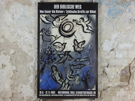 1983 Marc Chagall Poster, Creation, Adam and Eve, Cubism and Expressionism, gallery exhibition, wall art decor