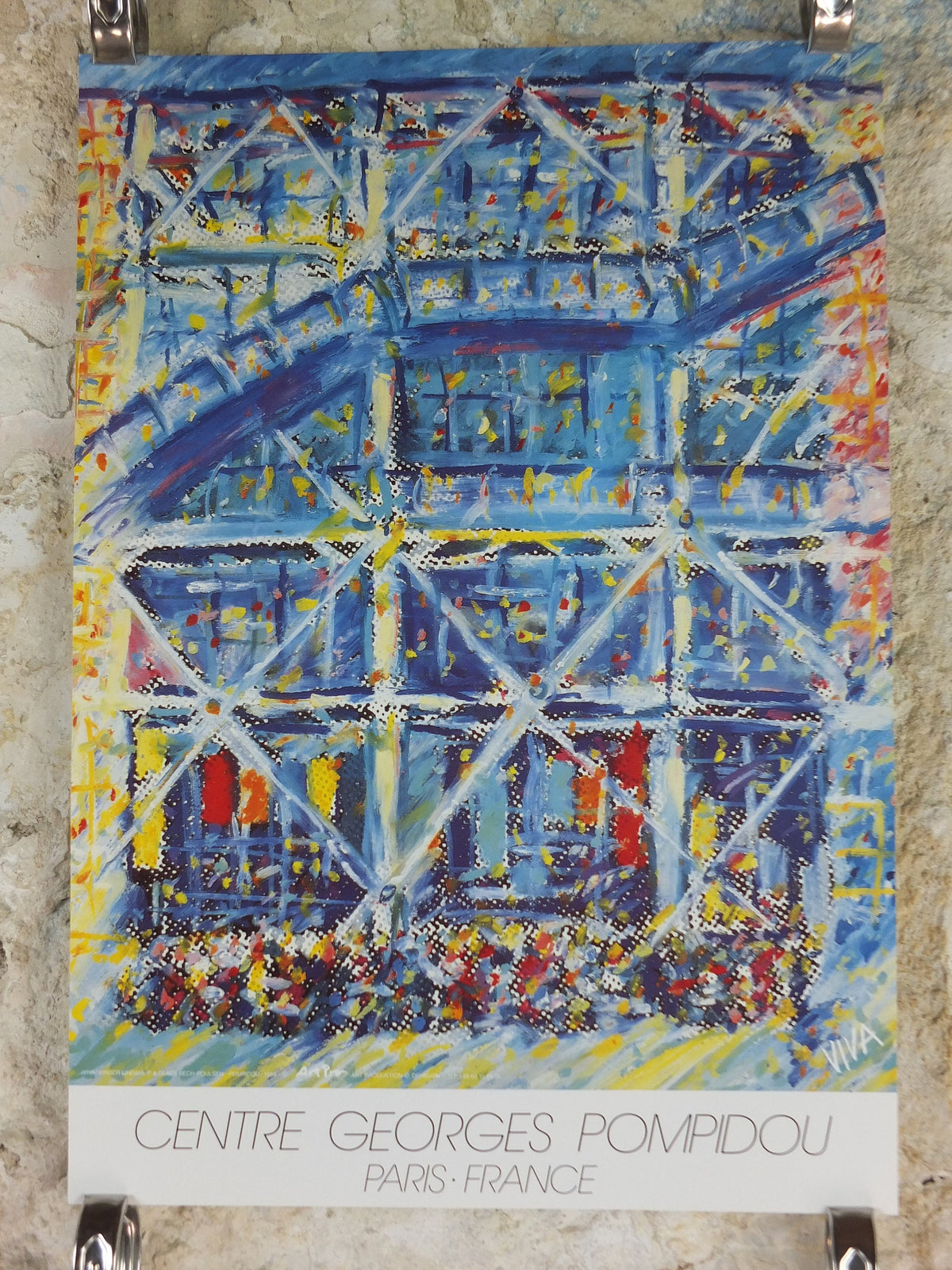 1989 Centre Georges Pompidou Poster, Paris France, 80s fluoro pop art, gallery wall art decor