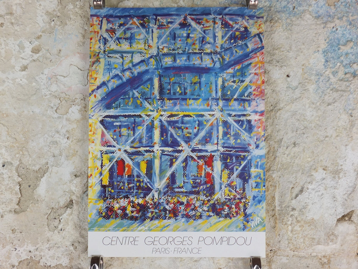 1989 Centre Georges Pompidou Poster, Paris France, 80s fluoro pop art, gallery wall art decor