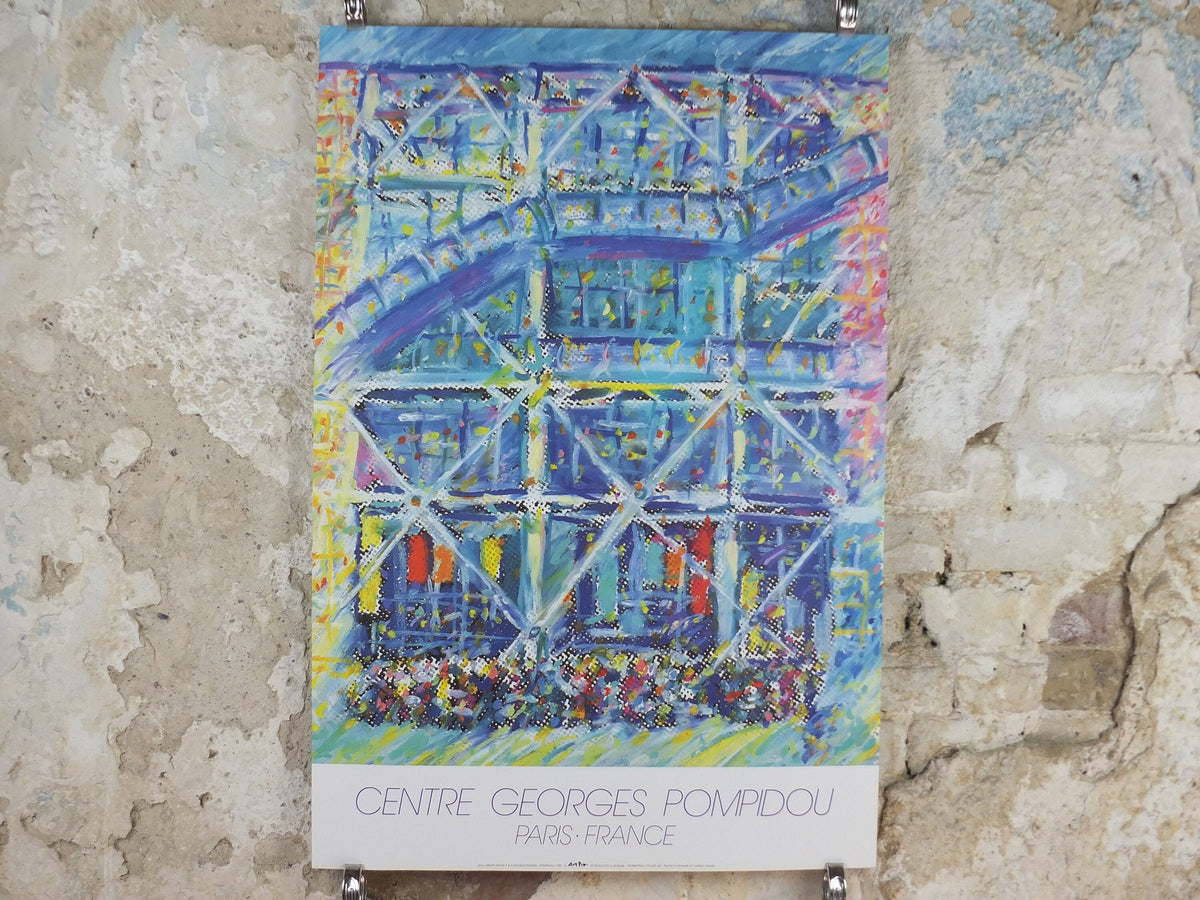 1989 Centre Georges Pompidou Poster, Paris France, 80s fluoro pop art, gallery wall art decor