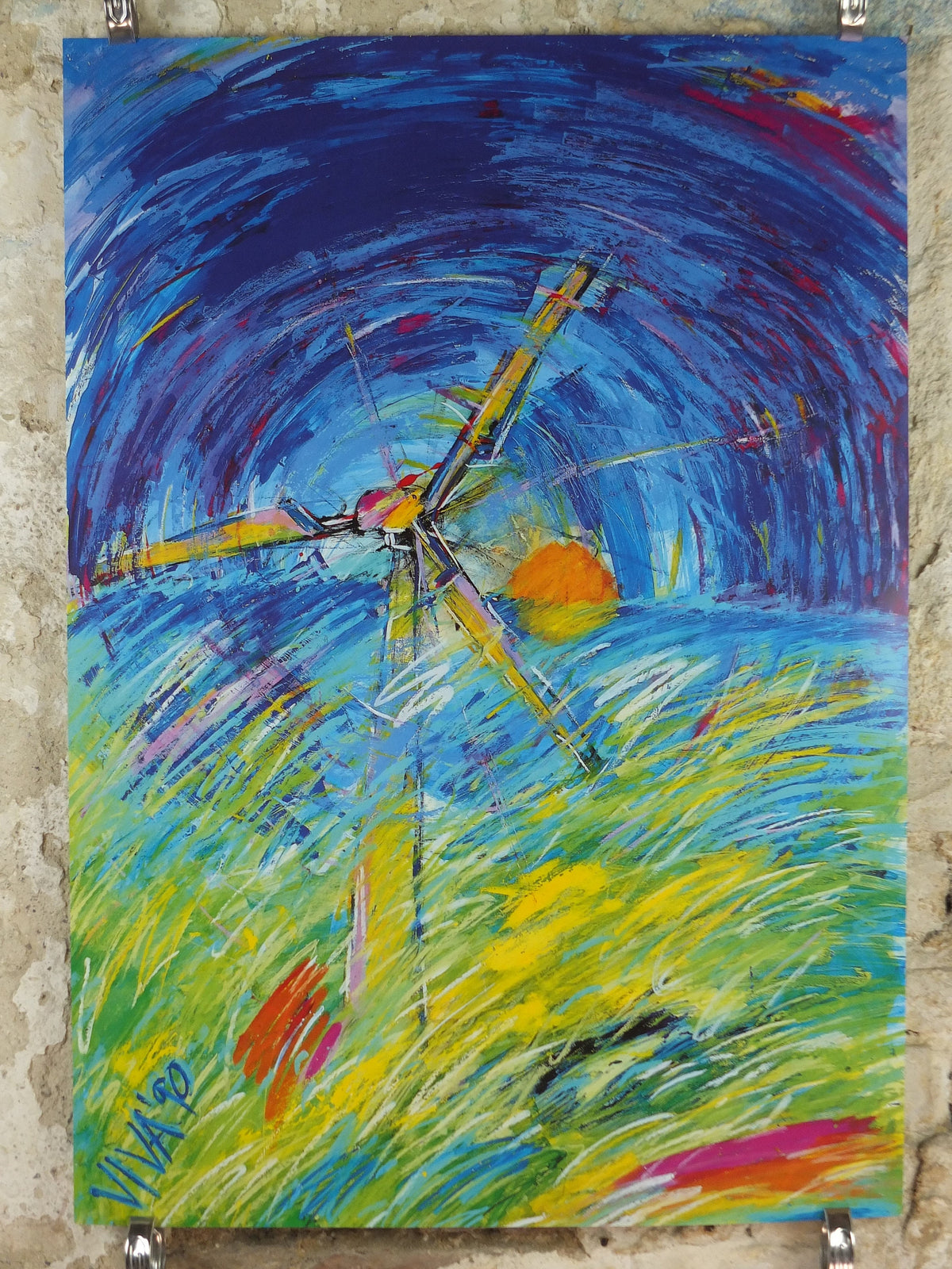 1990 Wind Turbine Poster, Eco Pop art, Windmills and wind power, Scandanavian fluoro pop art, gallery wall art decor