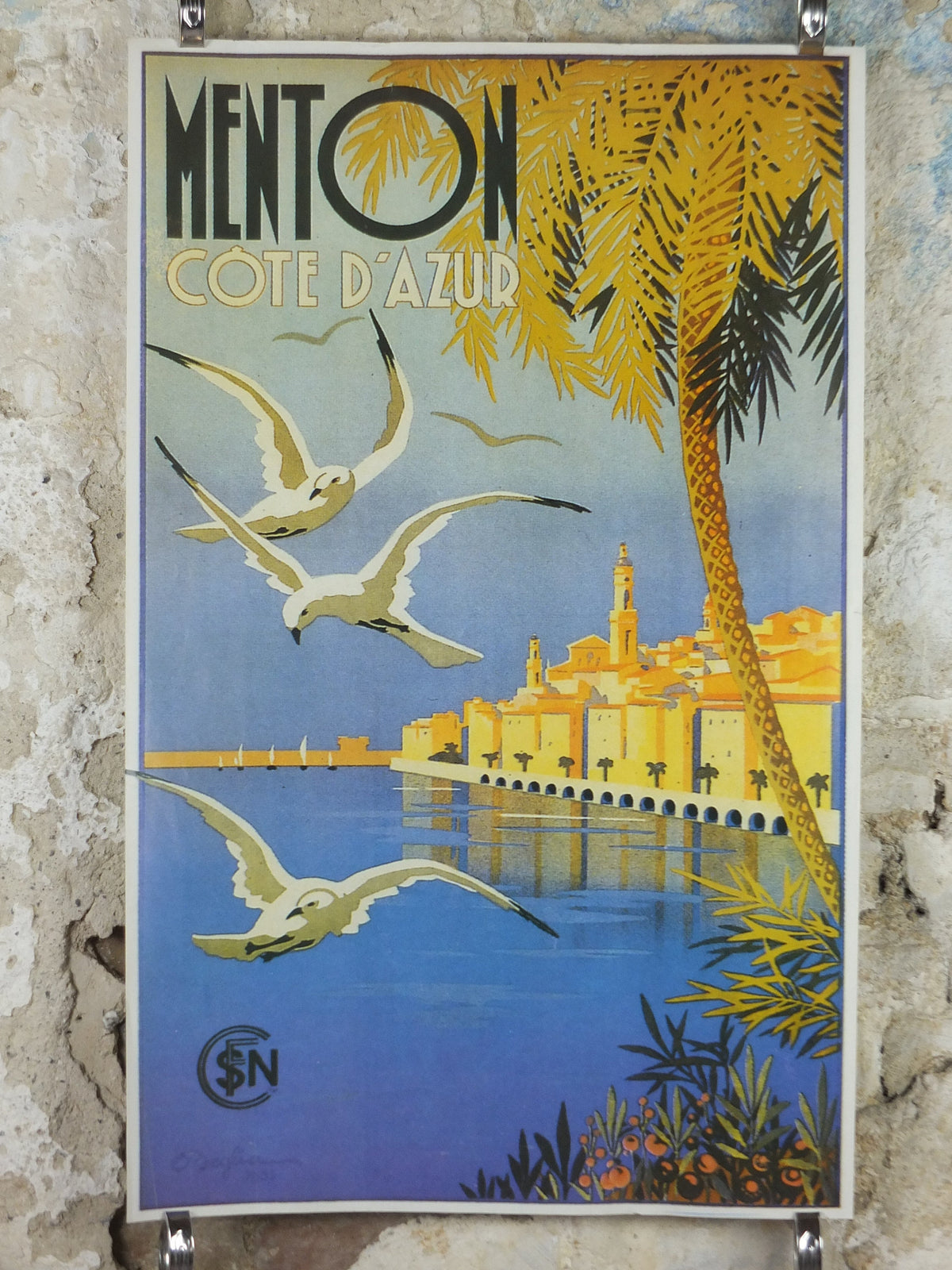 Menton Cote d'Azure Poster, SNCF French Riviera, reproduction from the 1980s, wall art decor