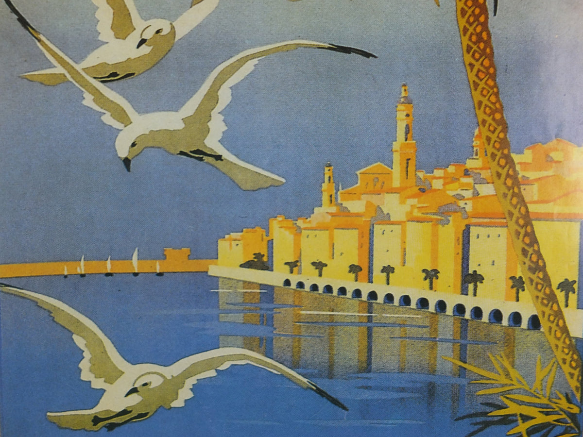Menton Cote d'Azure Poster, SNCF French Riviera, reproduction from the 1980s, wall art decor