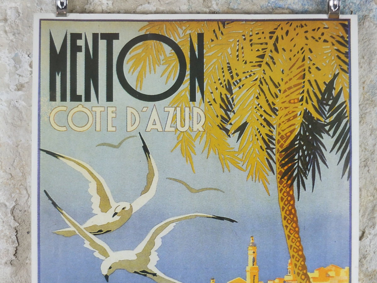 Menton Cote d'Azure Poster, SNCF French Riviera, reproduction from the 1980s, wall art decor